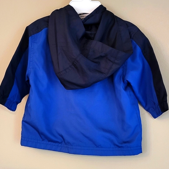 "SPORT" blue nylon zip up hooded windbreaker jacket - Picture 2 of 4